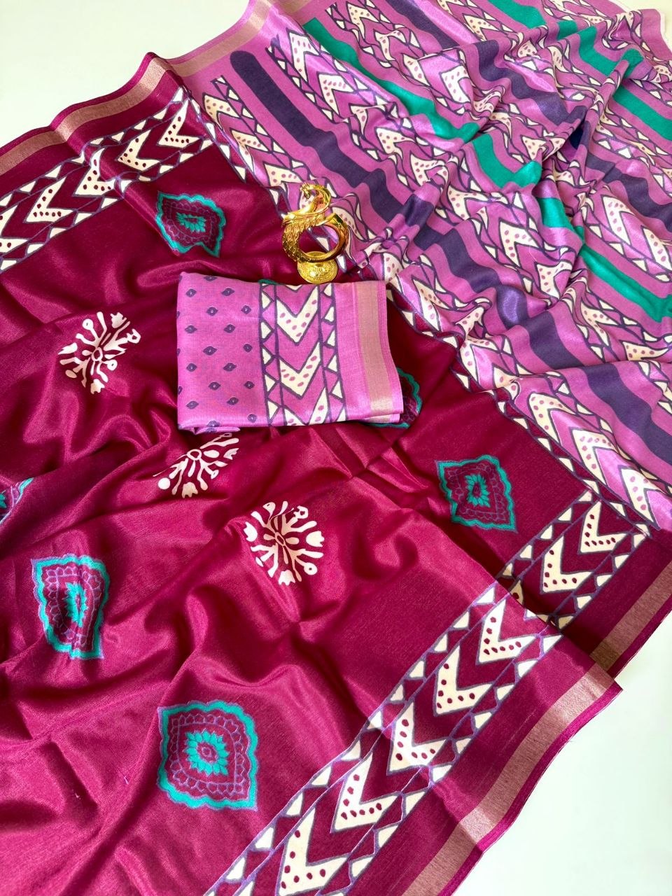 Mul Cotton Saree - Rani Pink with Peach Orange Contrast